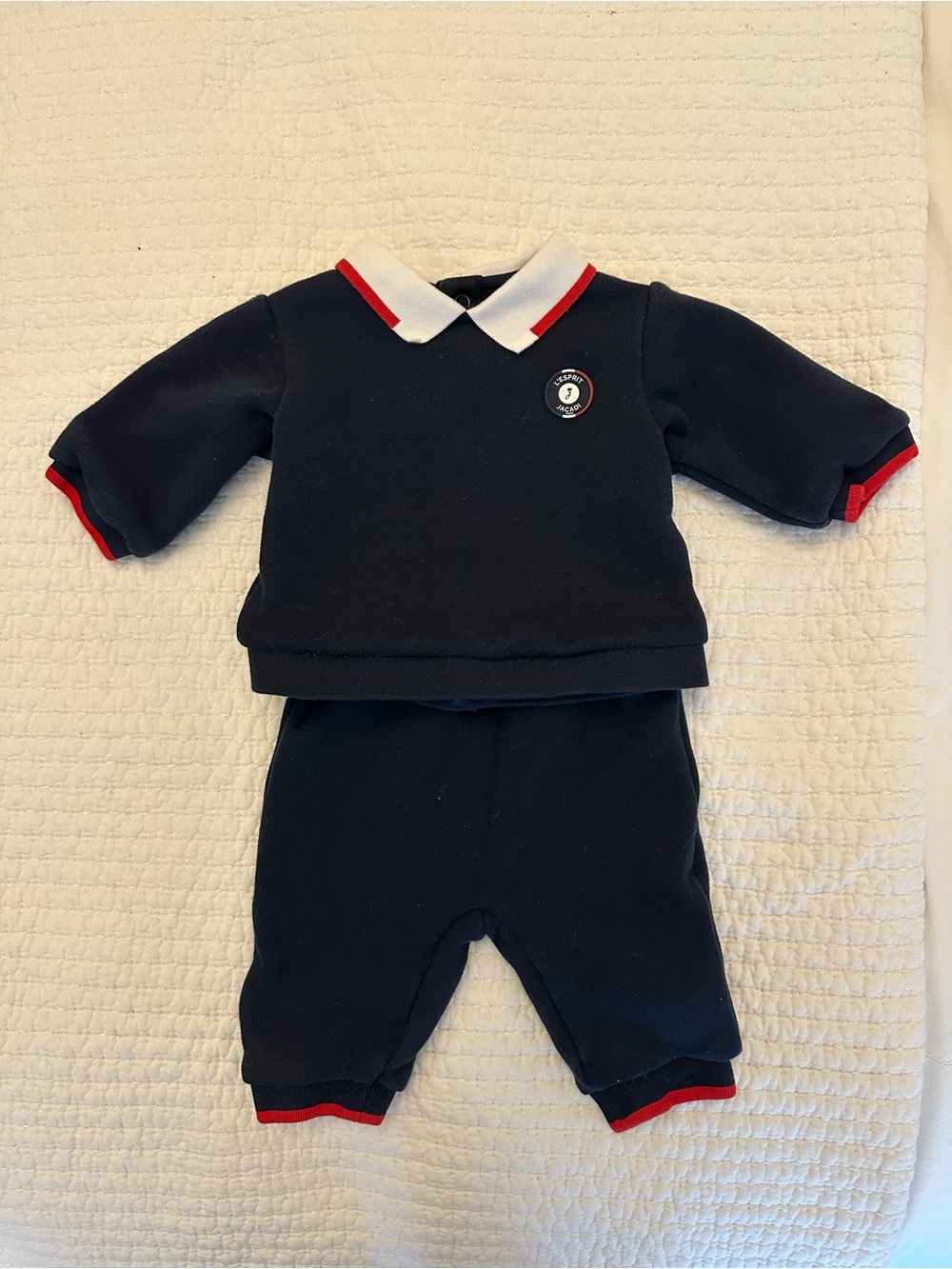 Jacadi Navy Baby Two-Piece Set with White Collar and Red Trim